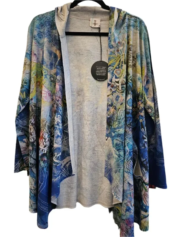 Women’s Hooded Cardigan – Multicolored Blue Floral Print