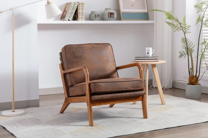 Wood Frame Armchair, Modern Accent Chair Lounge Chair for Living Room