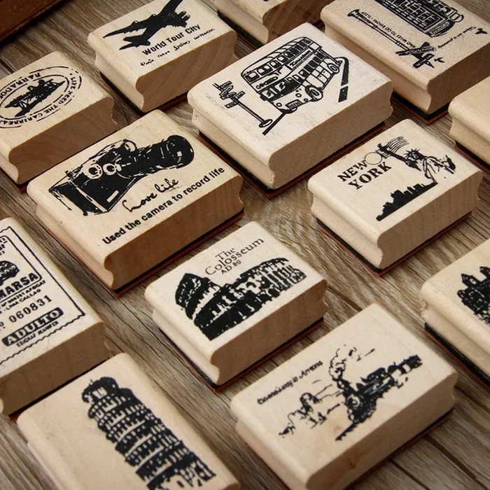 World Tourist Attractions Rubber Stamp