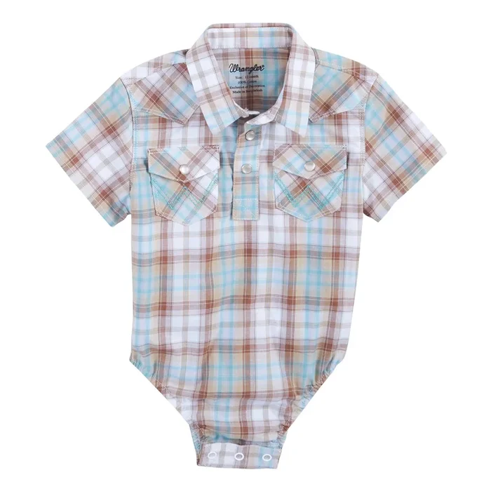 Wrangler Boy’s Infant Brown Turquoise Snap Western Onesie
