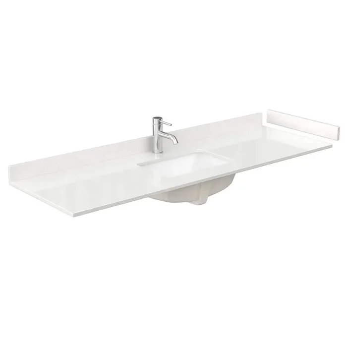 Wyndham Collection 66 in. Quartz White Bathroom Vanity Top with Single Sink