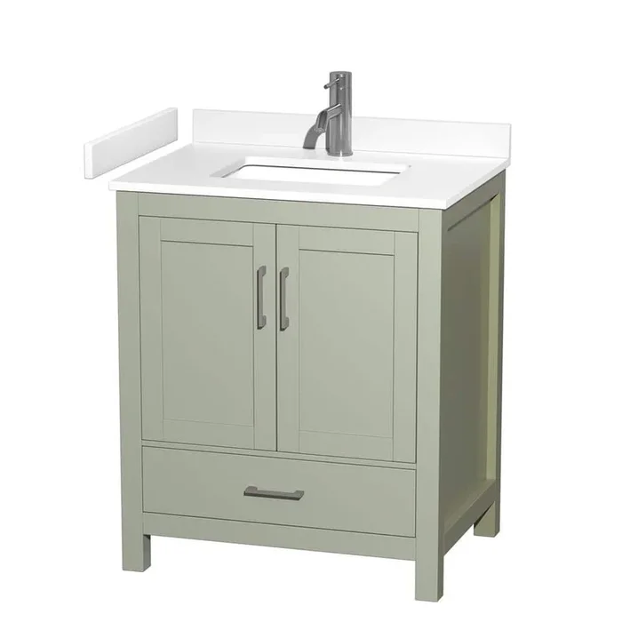 Wyndham Collection Sheffield 30″ Light Green Bathroom Vanity with Marble Top