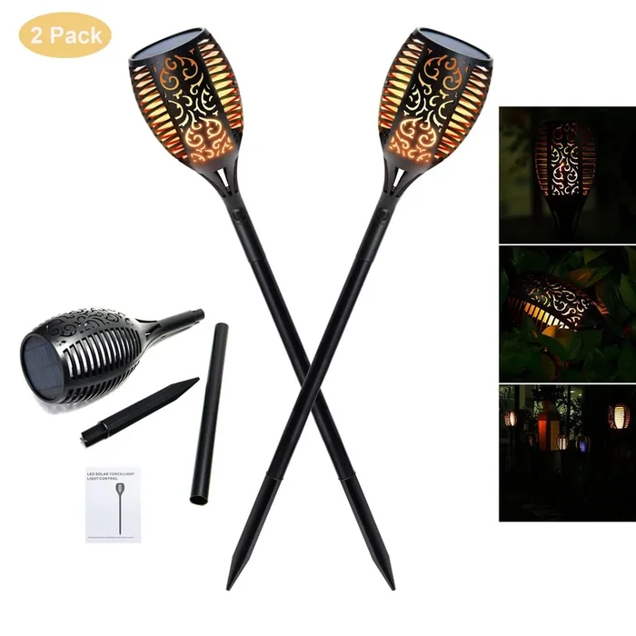 YouLoveIt 2 PCS Solar Power Torch Light 33/96 LED Flickering Flames Torches Lights Outdoor Landscape Decoration Solar Garden Lights Waterproof Solar Landscape Lights Decorative