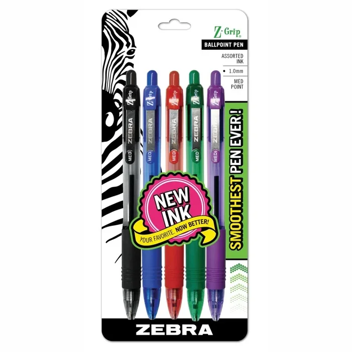 Z Grip Ballpoint Pens 5Pk Assorted