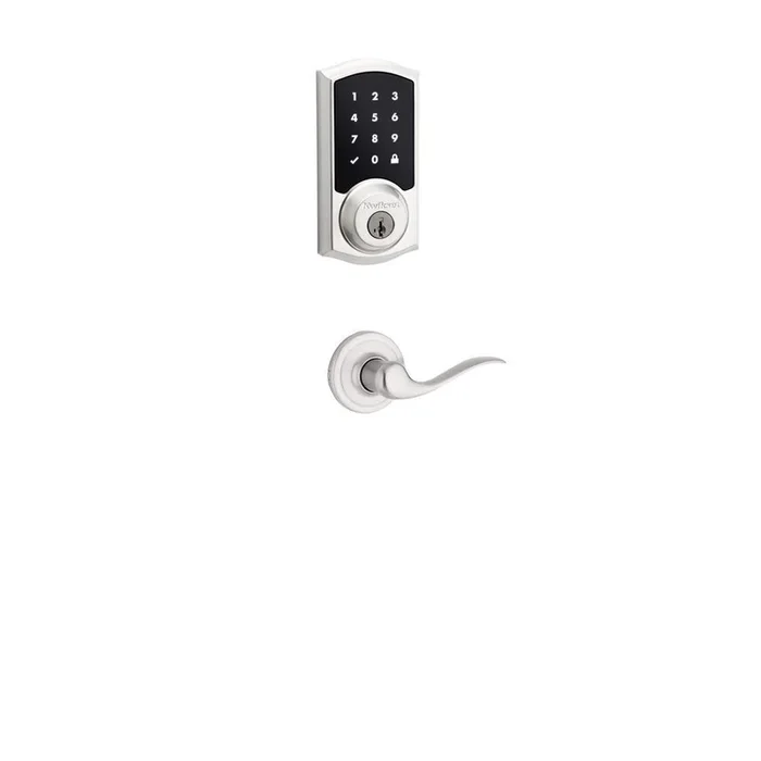 Z-Wave SmartCode Touchscreen Satin Nickel Single Cylinder Electronic Deadbolt featuring Milan Hall/Closet Lever