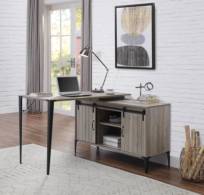 Zakwani Writing Desk w/USB, Gray Oak & Black Finish