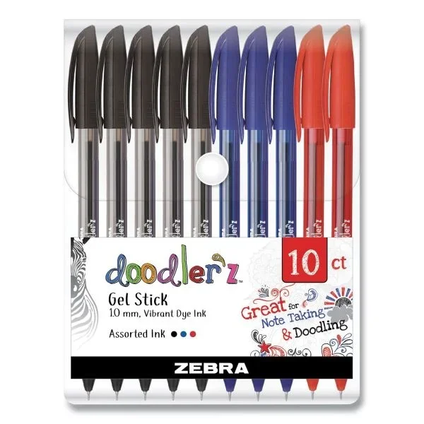 Zebra Doodler’z Gel Pen, Stick, Bold 1 Mm, Assorted Ink And Barrel Colors, 10/Pack