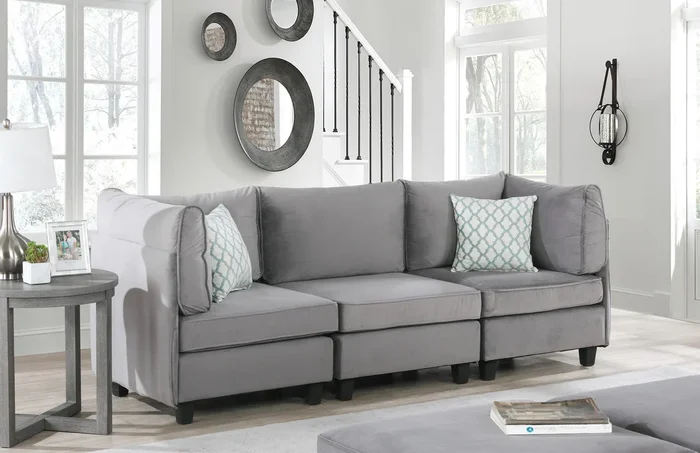 Zelmira 90″ Gray Velvet 3Pc Sofa