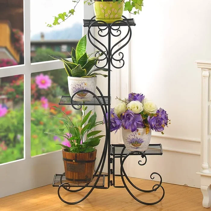 Zimtown 4-Tier Striped Square Panel Metal Flower Plant Stand