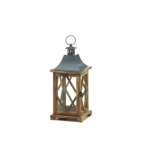 Zingz & Thingz 14.25 in. Iron/Wood Diamond Lattice Brown Lantern